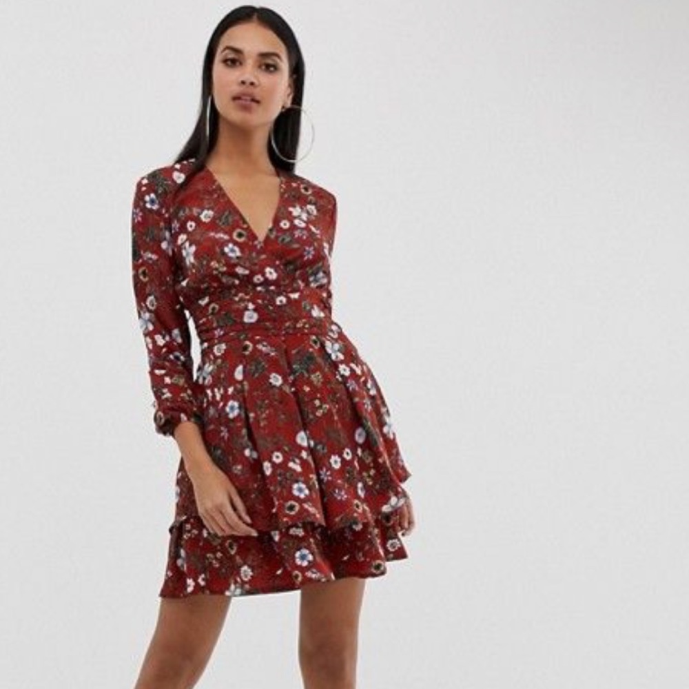 PrettyLittleThing Tea Dress in Red Floral